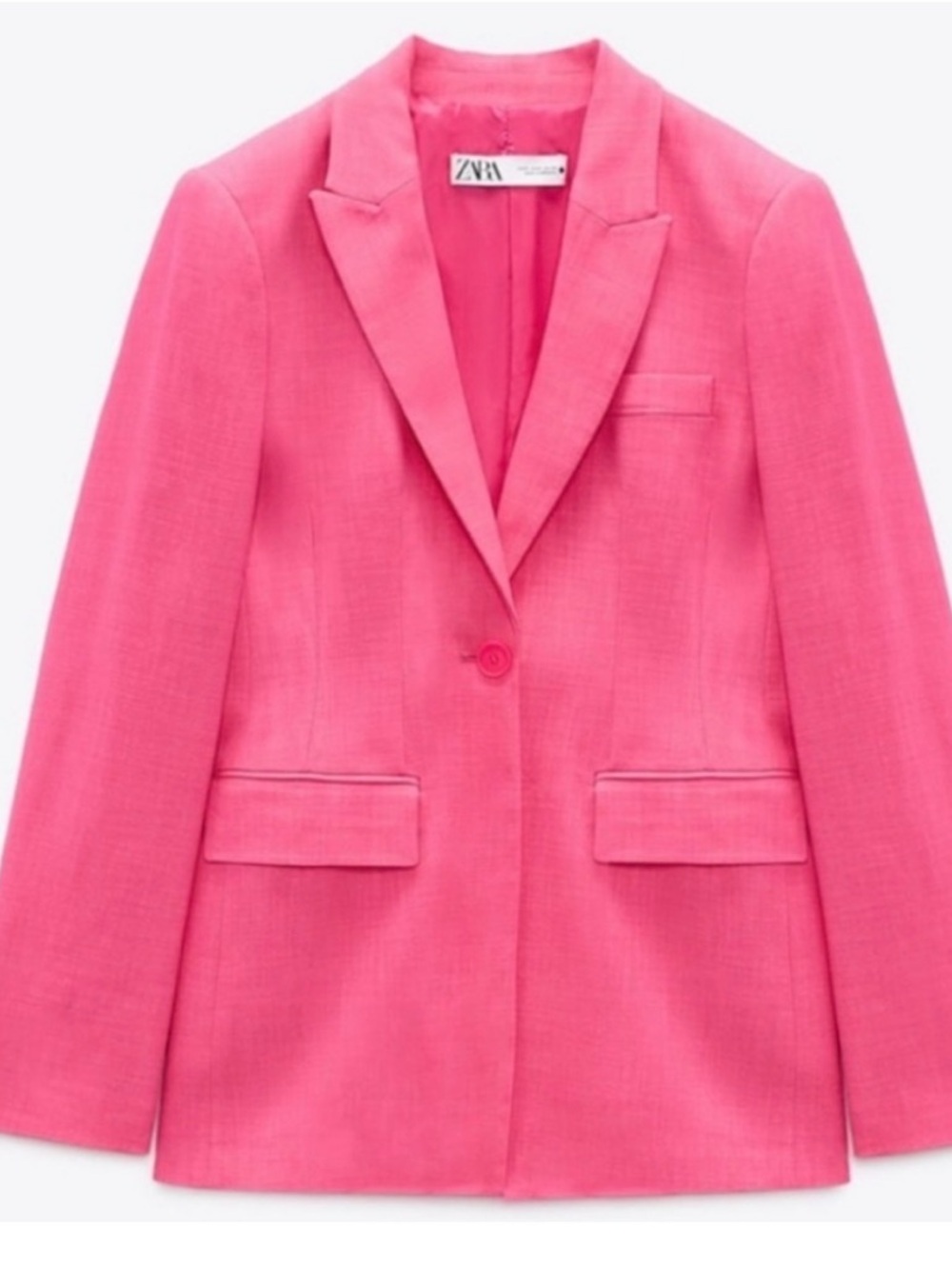 Zara Textured Linen Blazer Pink size Small